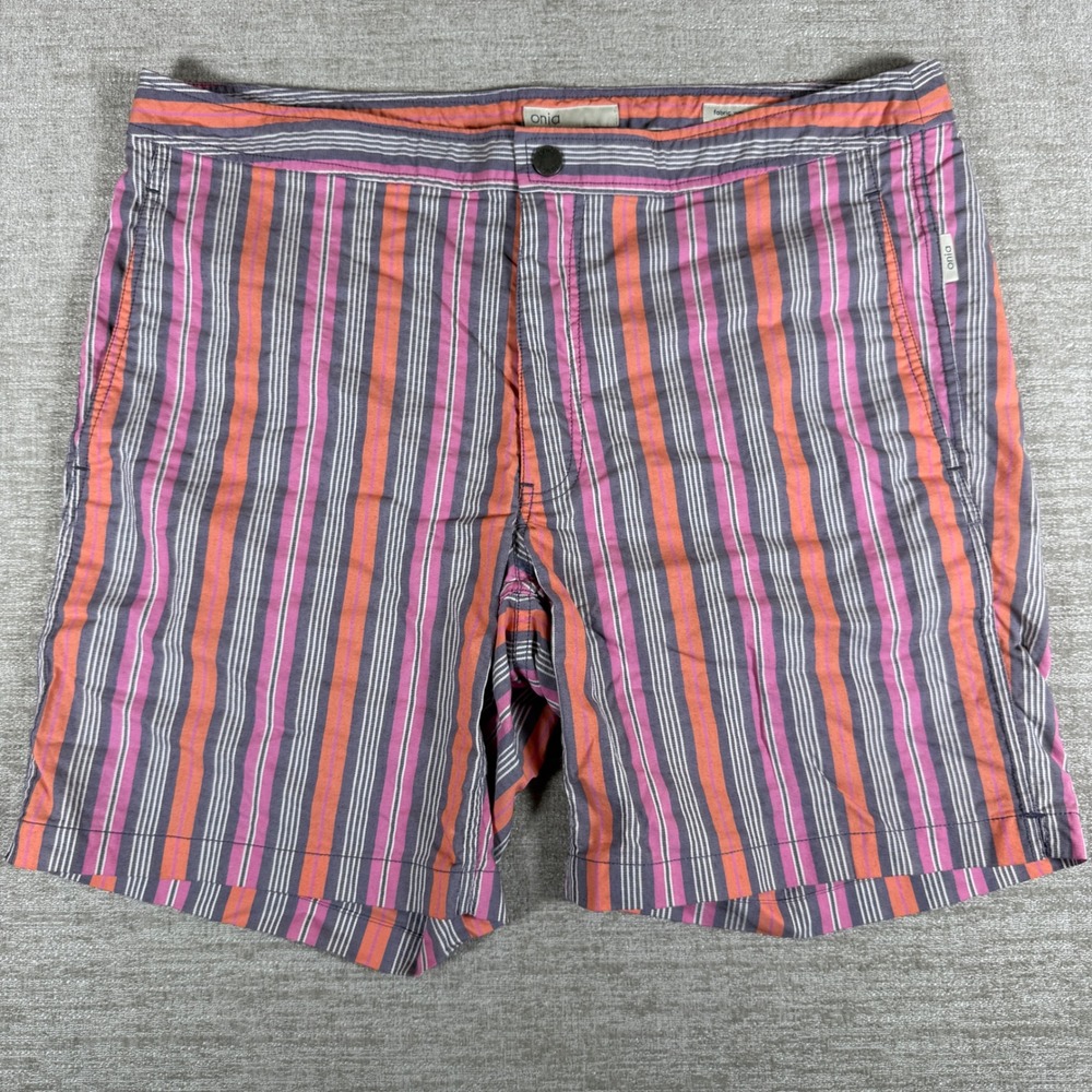 Onia Shorts Mens 37/7 Multi-Color Striped Flat Front Summer Casual